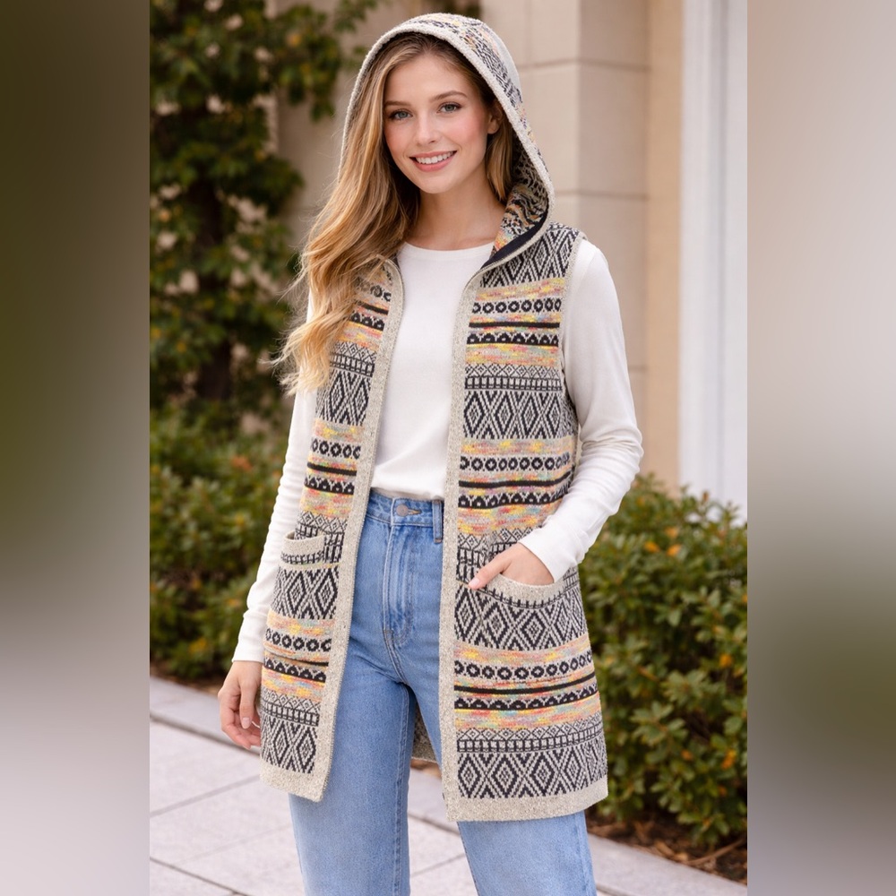 Tribal Aztec Knit Sleeveless Cardigan Size XS